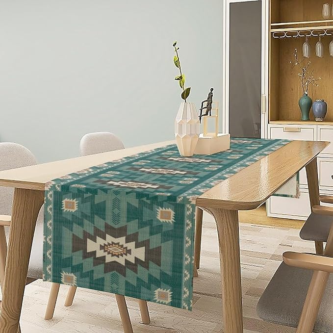 Aztec Southwest Table Runner,Ethnic Style Design Geometric Table Runners Table Setting Decor for Garden Farmhouse Wedding Party Holiday Dinner Home 13x90 Inch