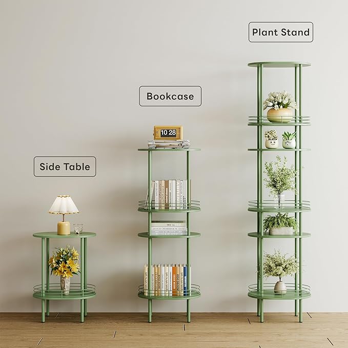 Green Side Table Set of 2,Small Modern Round Side Table with Storage,2-Tier Nightstand,Samll End Table for Small Space,Living Room,Bedroom, Nursery, (2PC,Green)