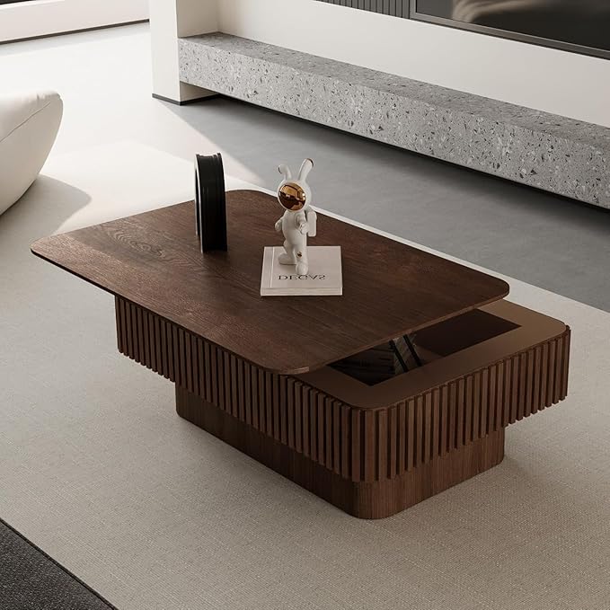 LKTART Lift Top Coffee Table for Living Room, Mid Century Modern Coffee Table with Hidden Storage, Solid Wood Veneered Rectangle Center Tea Table for Small Space Apartment (38.6''L×14''H-Walnut)