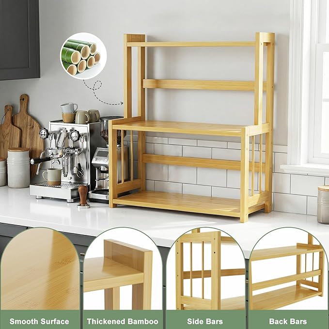 Countertop Coffee Station Organizer, 3 Tier Bamboo Shelf for Coffee Bar Accessories, Coffee Bar Organizer for Home Kitchen