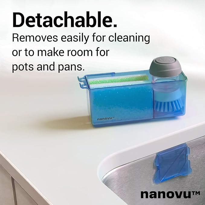 Nanohold Kitchen Sink Caddy for Flat Surfaces - Strong Hold Easy Install Kitchen Sink Organizer with Drainage Holes - Soap Sponge, Dishwashing Tools and Dish Brush Holder - Home Accessories by Nanovu