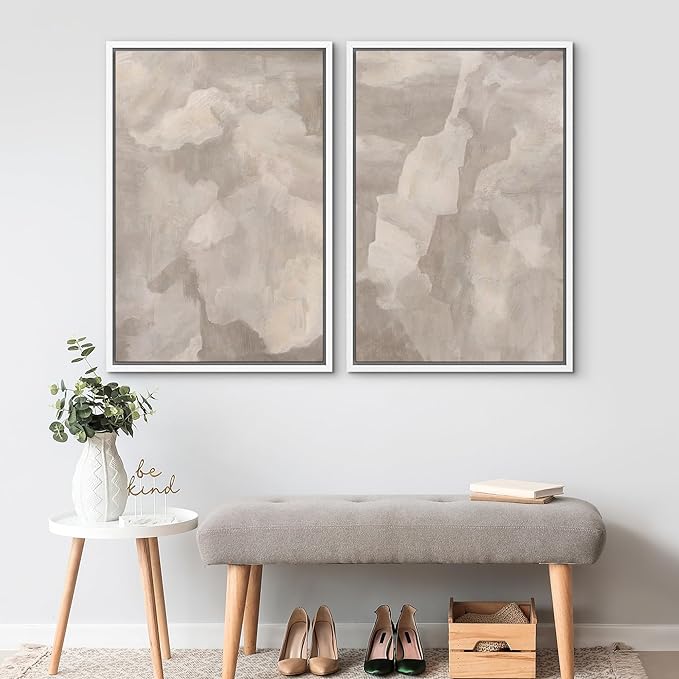 SIGNWIN Framed Canvas Print Wall Art Textured Abstract Earthy Beige Tones Illustrations Modern Art Decorative Contemporary for Living Room, Bedroom, Office - 24"x36"x2 White