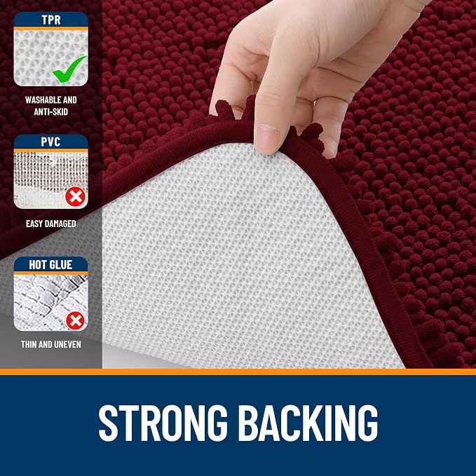 OLANLY Bathroom Runner Rugs 47x20, Soft Absorbent Chenille Bath Rugs, Rubber Backing Quick Dry, Machine Washable Long Bath Mats for Bathroom Floor, Tub and Shower, Home Decor Accessories, Burgundy
