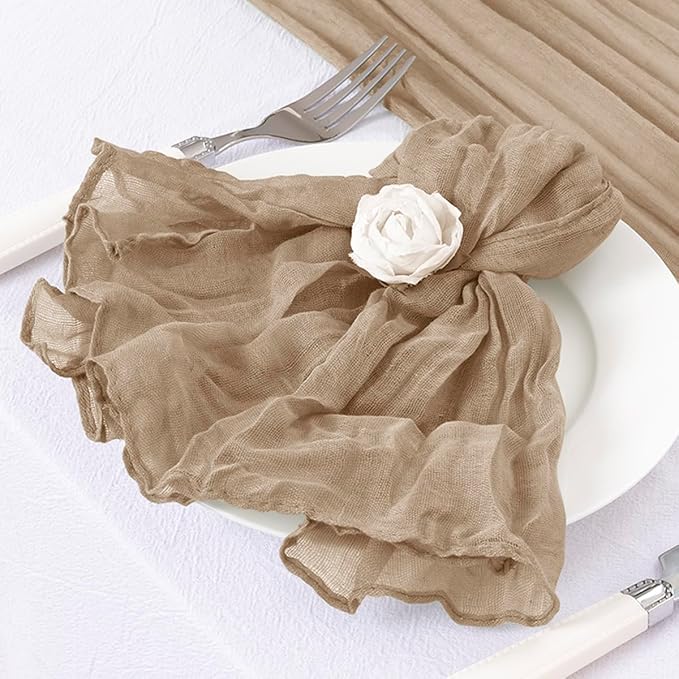 DeZerlor 12 Pack Nude Cheesecloth Napkins Summer Cloth Napkins Set of 12 Dinner Napkins Bulk 21x21 Inches for Wedding Bridal Shower Baby Shower Parties