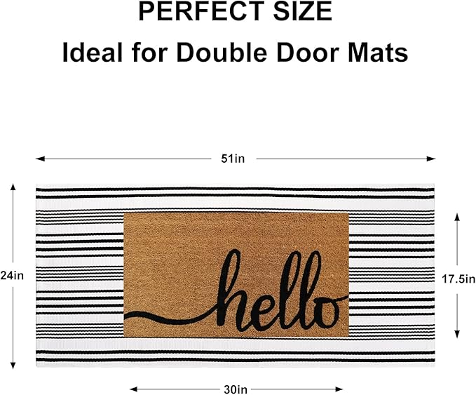 Outdoor Rug Front Door Mat 2'x4.3', Cotton Indoor Doormat Washable Black and White Striped Rug, Foldable Reversible Layered Door Mats for Entryway/Farmhouse/Home Entrance