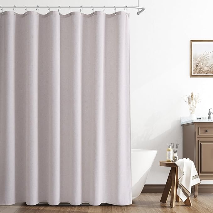 Naturoom Champagne Linen Shower Curtain, Cloth Textured Fabric Shower Curtain Set with Hooks, Simple Elegant Modern Farmhouse Country Ultra Thick Bath Curtains for Bathroom,Water Repellent,72x72
