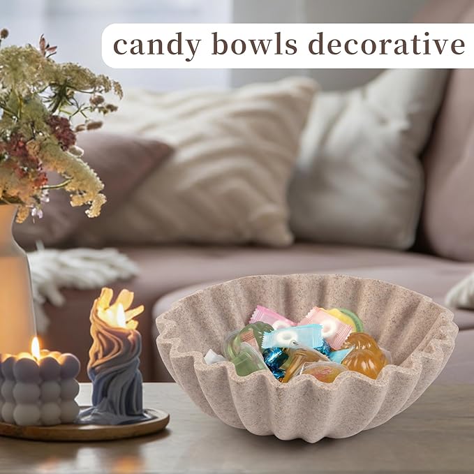 Decorative Bowl, Key Holder Bowl for Entryway Table, Resin Catchall Bowl for Coffee Table, Wavy Purse Bowl Decor, Scalloped Ruffle Bowl for Home Decor, Sandstone Finish
