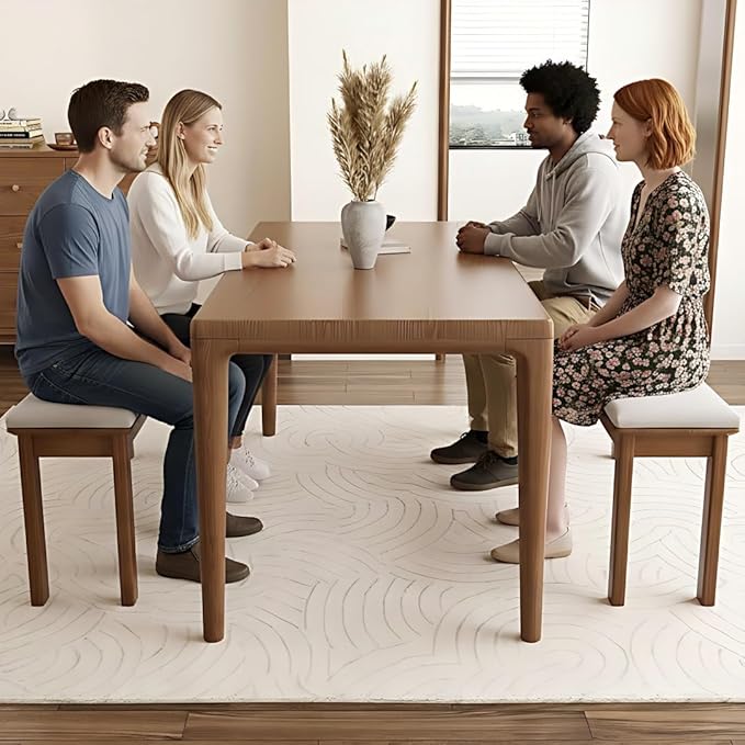 CycleCrew 39.4" Solid Wood Dining Bench with Removable Cushion - Mid-Century Modern Entryway Bench, Extra Height Upholstered Bench for Dining Table, End of Bed, Living Room