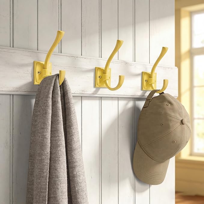TUNNY 5 Pack Antique Design Wall Hanging Coat Hooks - Yellow Coat Hooks Towel Hook for Entry Shoe Cabinet, Wardrobe Bathroom Bedroom Furniture Hardware
