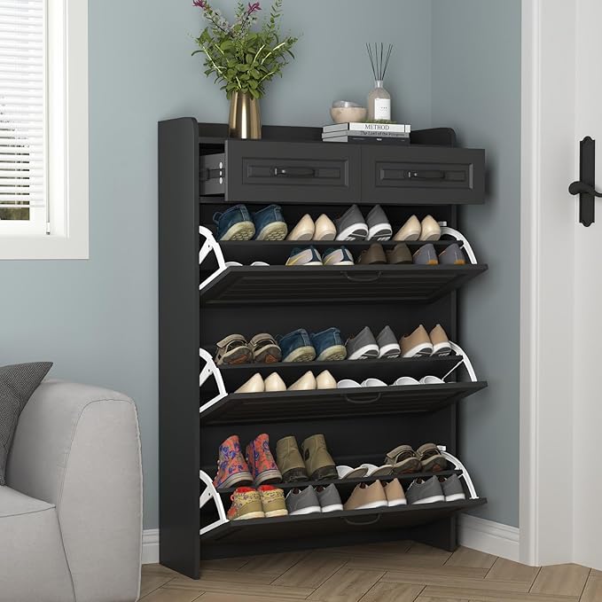 Shoe Storage Cabinet for Entryway with 3 Flip Drawers and 2 Top Drawers,Large Shoe Rack Organizer Cabinet for Closet,Hallway