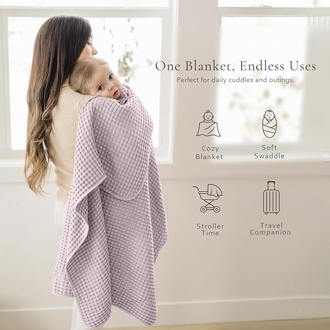 Konssy Waffle Baby Blanket - Soft & Cozy Nursery Swaddle Blanket, Lightweight Toddler Throw for Boys & Girls, Ideal for Wrapping(Purple)