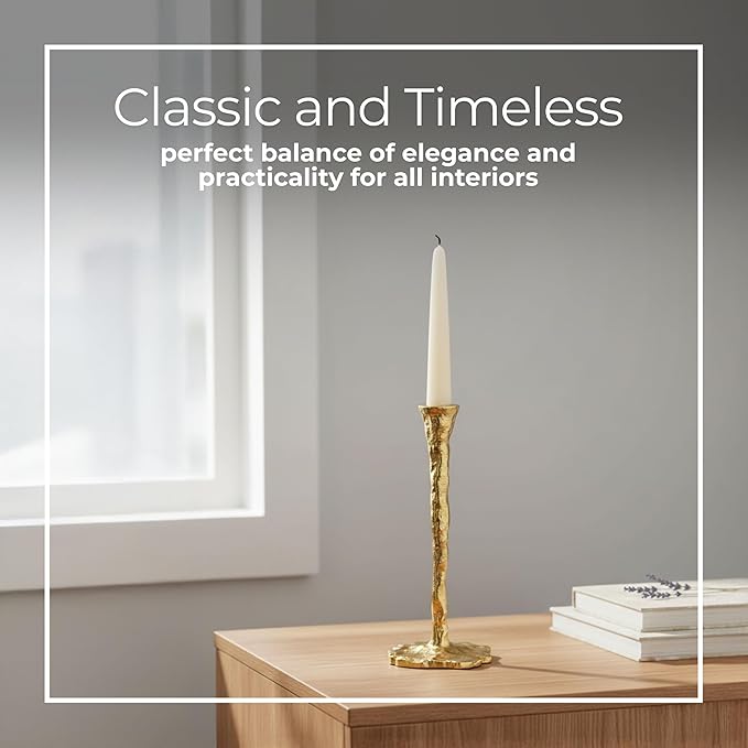Aluminum Taper Candle Holder – Candle Stand for Table Decor, Living Room or Bedroom – Modern Hammered Design – Elegant Home Decor Accent – Candle Holder for Stylish Tabletop – 15", Gold