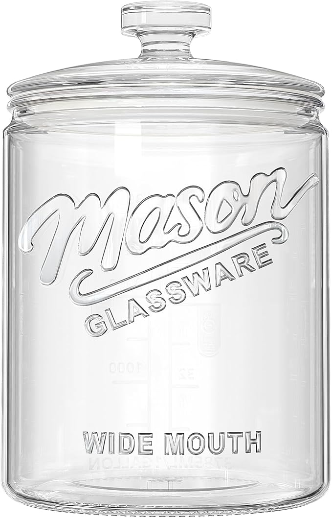 1 Gallon Glass Cookie Jar with Lid Airtight, Large Wide Mouth Sourdough Starter Jar for Baked Goods - Glass Storage Container for Pantry Organizer, Laundry Room, Flour, Dog Treats, Meal Prep