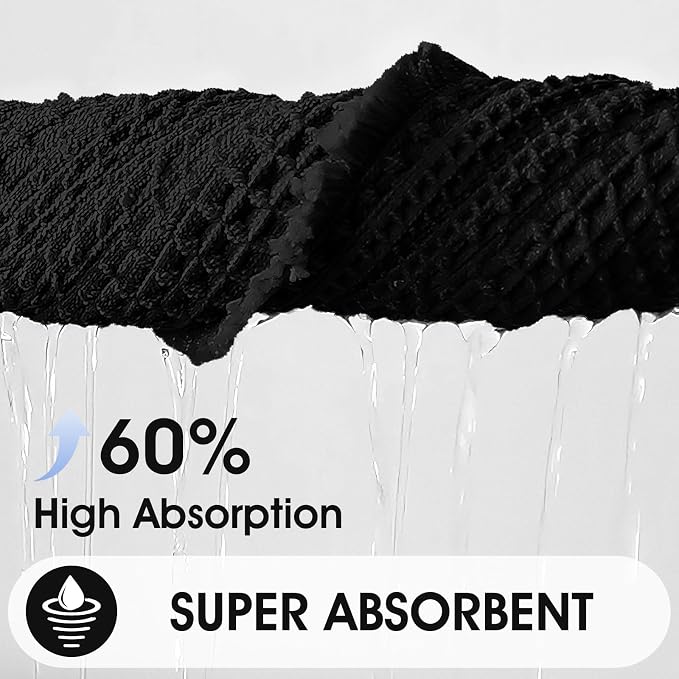 Extra Large Waffle Bath Mat, 5'x2' Black-Herringbone, Super Absorbent Non-Slip Quick Dry Bathroom Rugs with Tassels, Machine Washable Ultra Soft Boho Bath Rugs, Toilet Mats Boho Farmhouse Decor