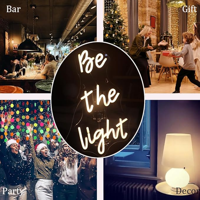 "Be The Light" Neon Sign, Positive Quotes Decorative Neon Lights for Home Room Wall Decor, Office Wall Decor Neon Light Sign, Christmas Birthday Gift,Thanksgiving Gift(warm white)