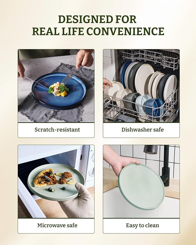 famiware Star Salad Plates for 6, 8 inches Plate Set, Stoneware Dinnerware, Small Dinner Plates for Dessert, Salad, Appetizer,Matte Green