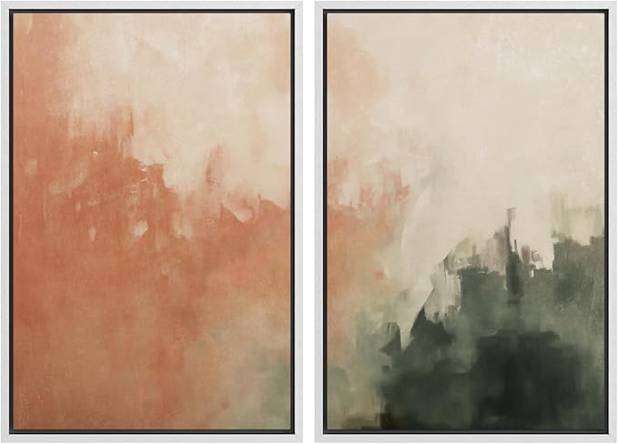 SIGNWIN Framed Canvas Print Wall Art Set Color Fade Abstract Landscape Earthy Terracotta and Forest Green Illustrations Modern Minimal Decorative for Living Room, Bedroom, Office - 16"x24"x2 White