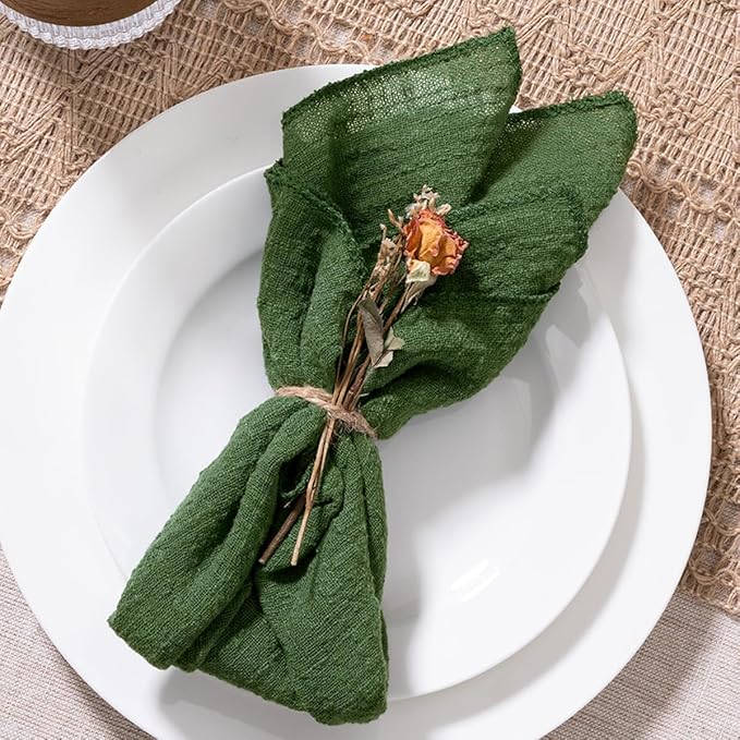 MLMW Olive Green Cloth Napkins Set of 10 Linen Spring Summer Table Napkins Cloth Bulk Washable Table Napkins 16.5"×16.5" for Wedding Garden Party Baby Bridal Shower Birthday Table Decorations