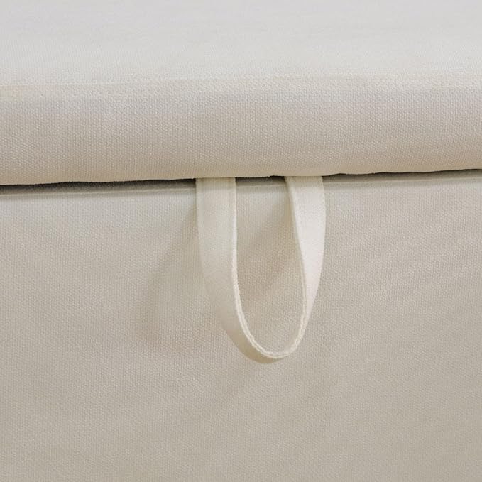 Storage Ottoman Bench 48 Inch Printed Fabric Upholstered Storage Bench for Bedroom End of Bed Large Oval Storage Ottoman for Living Room Entryway, Aesthetic (Off-White)