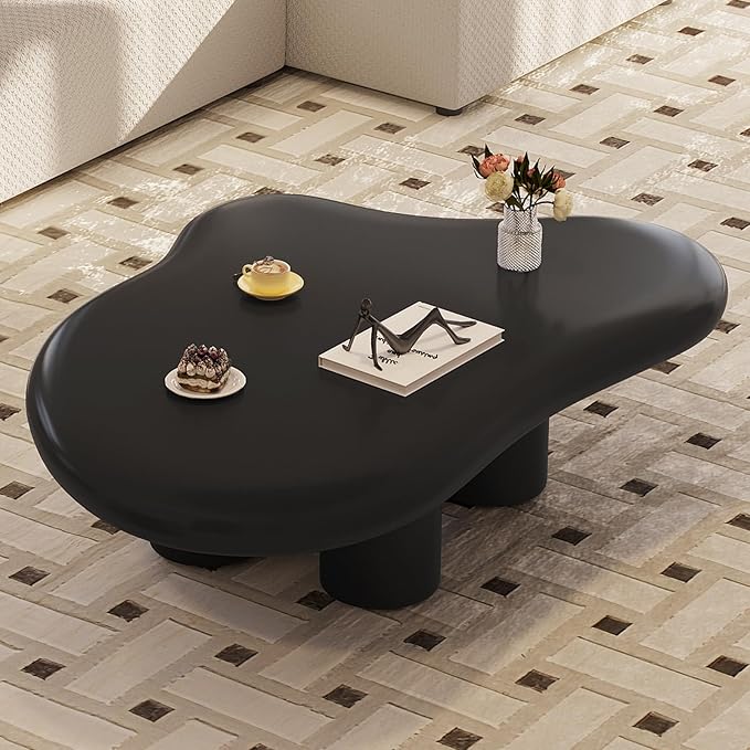 Guyii Cloud Coffee Table with 18.89" Legs, Cute Coffee Tables, Black Modern Tea Table, Irregular Indoor End Table for Living Room, Free Shape Center Tables with 4 Legs