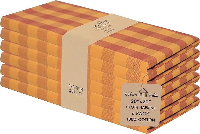Urban Villa Cloth Napkins 100% Cotton Highly Absorbent Washable Durable Reusable Premium Dinner Napkins Ideal for Gifts for Mothers Day Hotel Farmhouse Parties - Brick Gold (20" x 20", Set of 6)