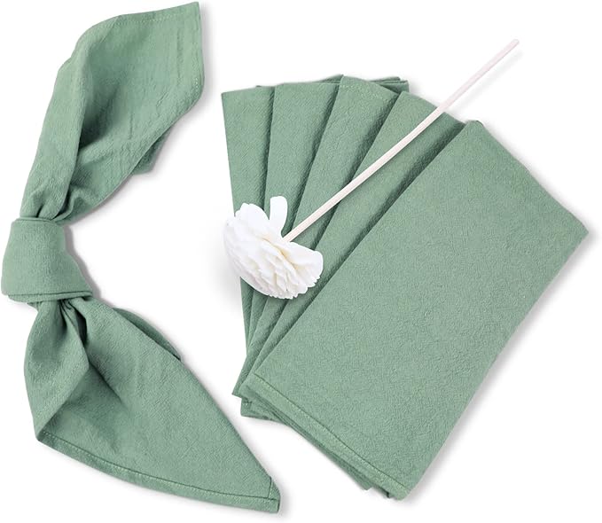 Dinner Cloth Napkins Bulk,100% Soft Cotton Linen Napkins,Washable Napkins with Hemmed Edges for Wedding Decorations Christmas, 16”*16”, (Set of 12, Sage Green)