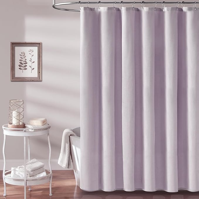 BTTN Extra Long Shower Curtain, 90 Inch Linen Textured Heavy Duty Waterproof Shower Curtain Set with 12 Plastic Hooks, Tall Luxury Simple Thick Fabric Shower Curtains for Bathroom, 72x90, Lavender