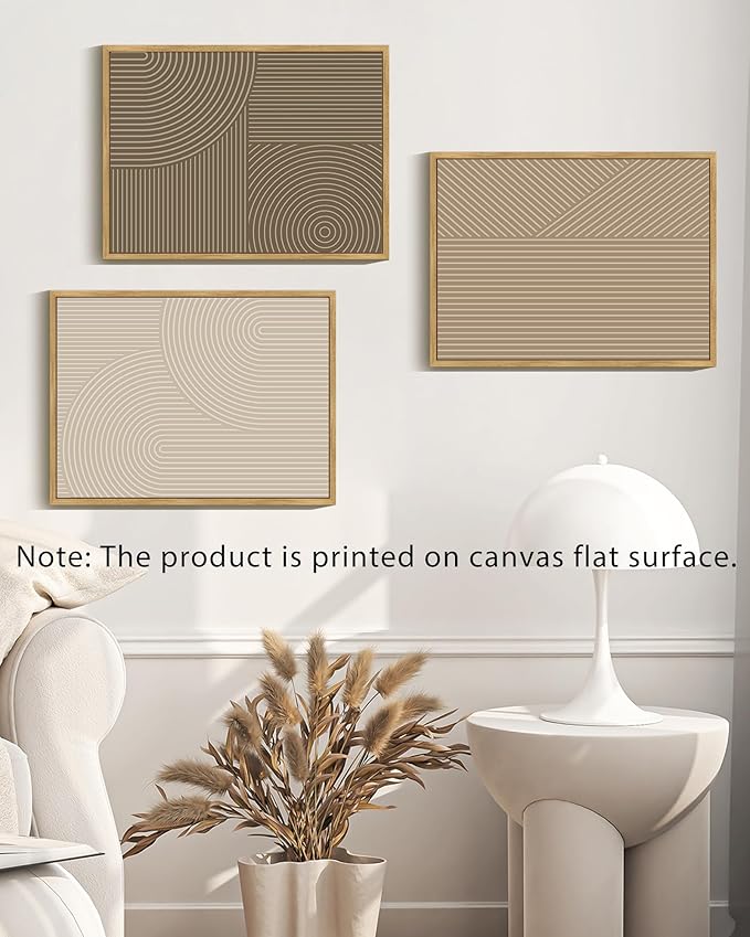 PHOPAGO Boho Mid-Century Modern Framed Wall Art Minimalist Abstract Neutral Line Wall Decor Bohemain Geometric Artwork Kitchen Hallway - 11x14in Natural Framed