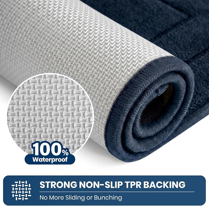 PURRUGS Machine Washable Kitchen Rug 24" x 35.5", Non-Slip/Skid Kitchen Runner Rugs & Floor Mats, Super Absorbent Soft Standing Mats for Kitchen, Sink & Laundry, Navy Blue