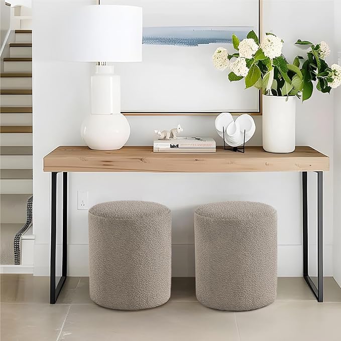 O2B Modern Round Ottoman with Soft Padded Seat – Multifunctional Vanity Chair, Upholstered Footrest Stool for Living Room and Bedroom, Furniture & Décor Store (Taupe)
