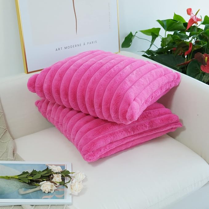 JOJUSIS Pack of 2 Faux Fur Plush Decorative Throw Pillow Covers Couch Cushion Case Soft Pillowcases (Hot Pink, 22 x 22-Inch)