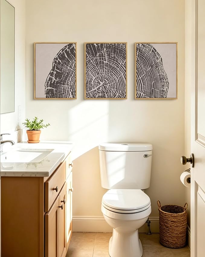 PHOPAGO Vintage Tree Rings Framed Wall Art Modern Retro Wood Stump Wall Decor Nature Farmhouse Rustic Art Prints Bedroom Home Decor - 12x16in Natural Framed
