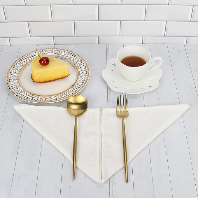 Solid Color Linen Blended Thin Dinner Cloth Napkins - Set of 12 (40 x 40 cm) - for Easter Events & Home Use (Multi Yellow)