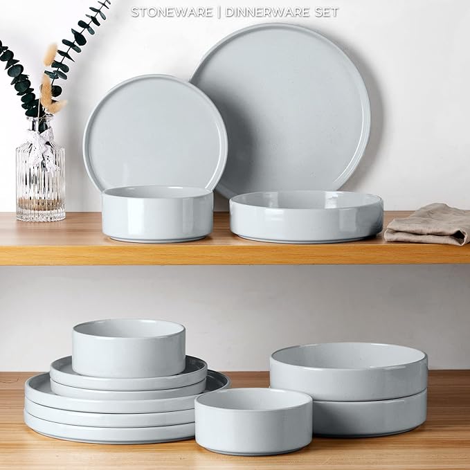 Onader Dinner Plates and Bowls Sets, 8 Pieces Stoneware Dinnerware Service for 2, Gray Ceramic Kitchen Dish Set, Speckled Dishware Dining Ware - Slate Gray
