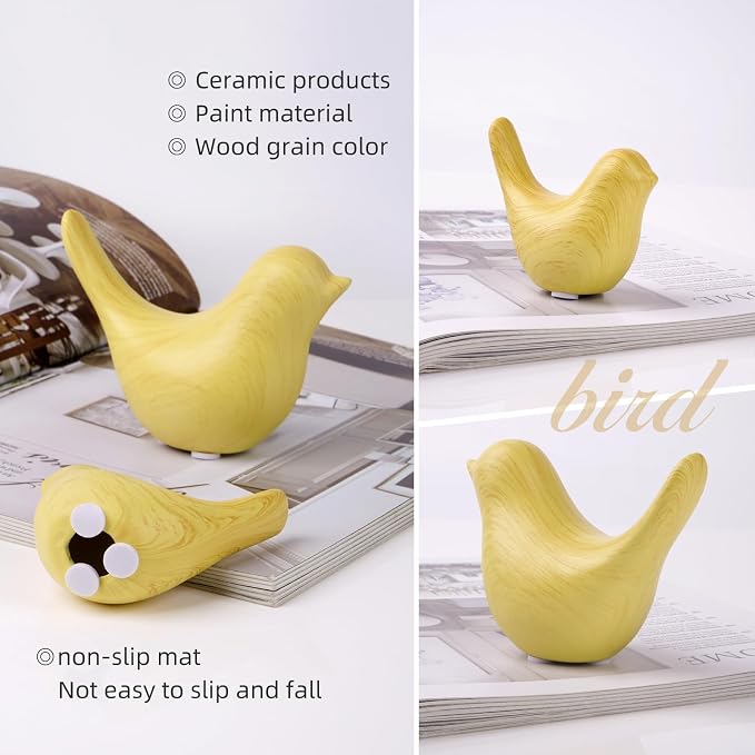 2 Pcs Ceramic Small Bird Figurines Modern Animal Statues for Home 、Room Decor and Bedroom Decor and Bookshelf Display (Light Wood Grain)