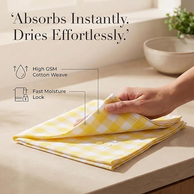 Urban Villa Cloth Napkins 100% Cotton Highly Absorbent Washable Durable Reusable Premium Dinner Napkins Ideal for Gifts for Mothers Day Hotel Farmhouse Parties - Yellow/White (20" x 20", Set of 12)