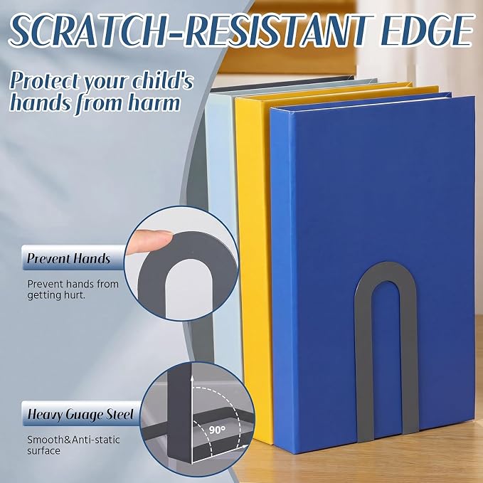 Chunful 6 Pcs Gray Book Ends for Shelves Modern Metal Small Bookends Book Shelf Organizer Minimalist Design Stopper to Hold Books for Home Office (5.5 * 3.75 * 2.25inch)