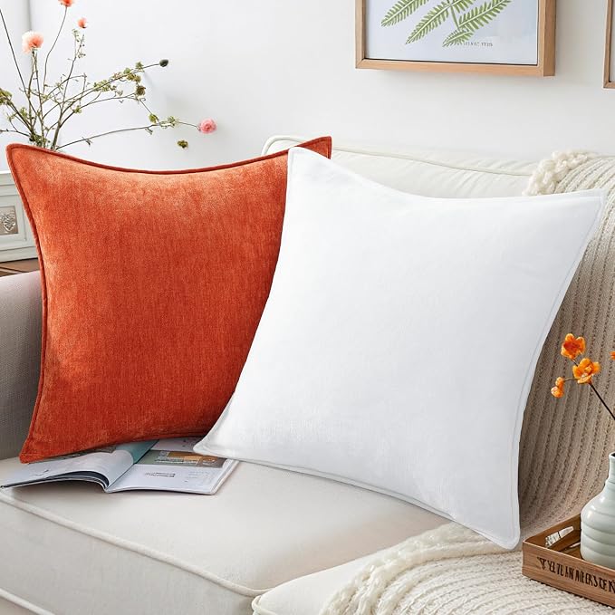 decorUhome Summer Couch Throw Pillow Covers 16x16 Set of 2, Decorative Soft Velvet Modern Cozy Chenille Pillow Cases with Elegant Design for Sofa Bed Living Room Home Decor, Rust