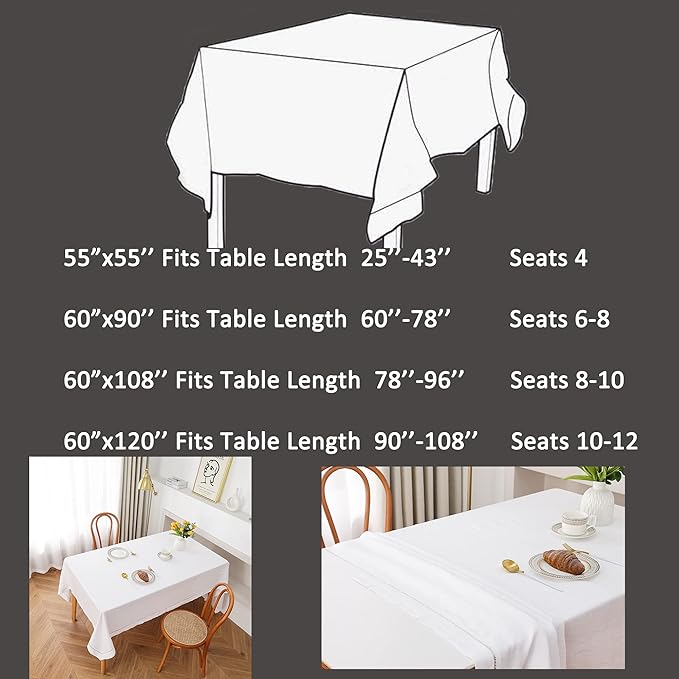 Linen World Hemstitch Linen Tablecloth,French Linen White Tablecloth 55" x 55" Inch,Washable Square Table Cloth for Dining,Outdoor,Weddings and Restaurants,Decorative Thanksgiving Christmas