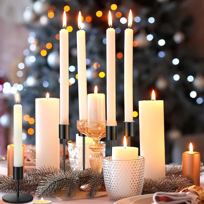 Sieral Candle Holders Bulk Taper Candlesticks Holders Set Modern Decorative Metal Candelabras for Wedding Anniversary Home Dinning Table Centerpiece Xmas Party Decor(Matte Black,15 Pcs)