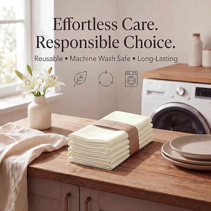 Urban Villa Cloth Napkins 100% Cotton Highly Absorbent Washable Durable Reusable Premium Dinner Napkins Ideal for Gifts for Mothers Day Hotel Farmhouse Parties - Off White (20" x 20", Set of 12)