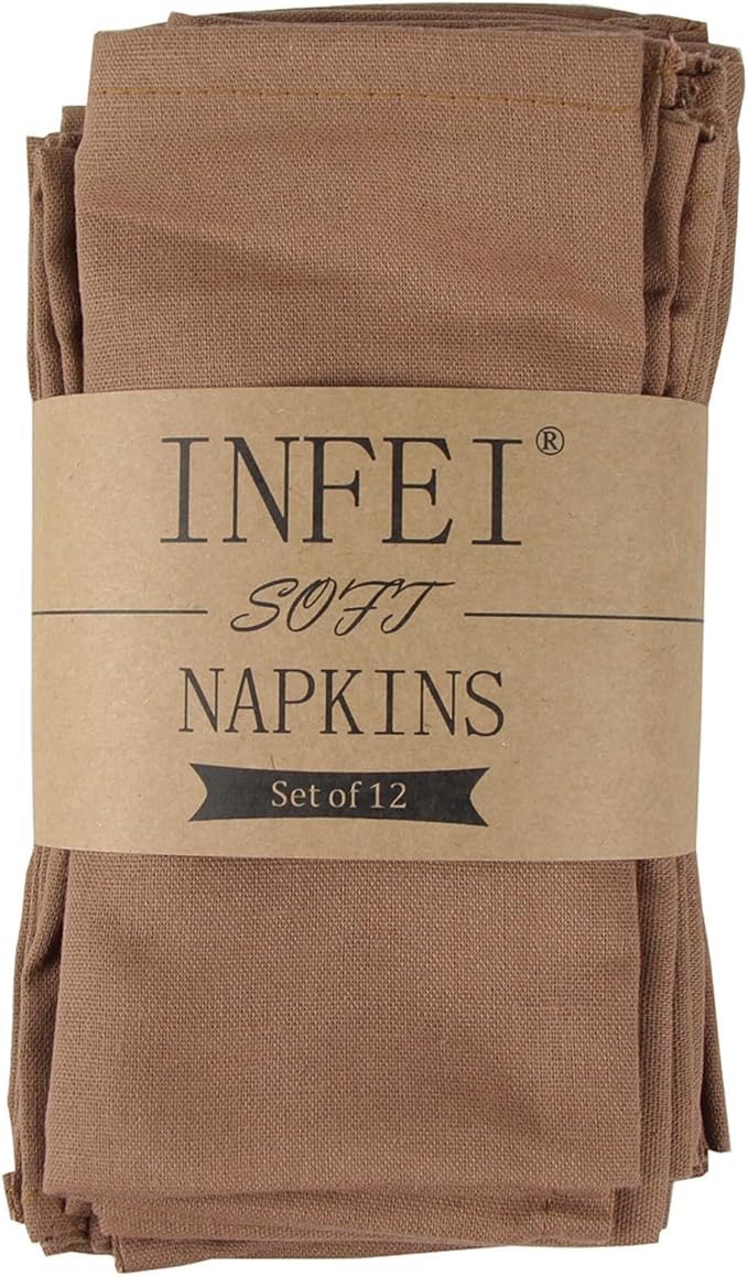 Solid Color Linen Blended Thin Dinner Cloth Napkins - Pack of 12 (40 x 40 cm) - for Events & Home Use (Coffee)