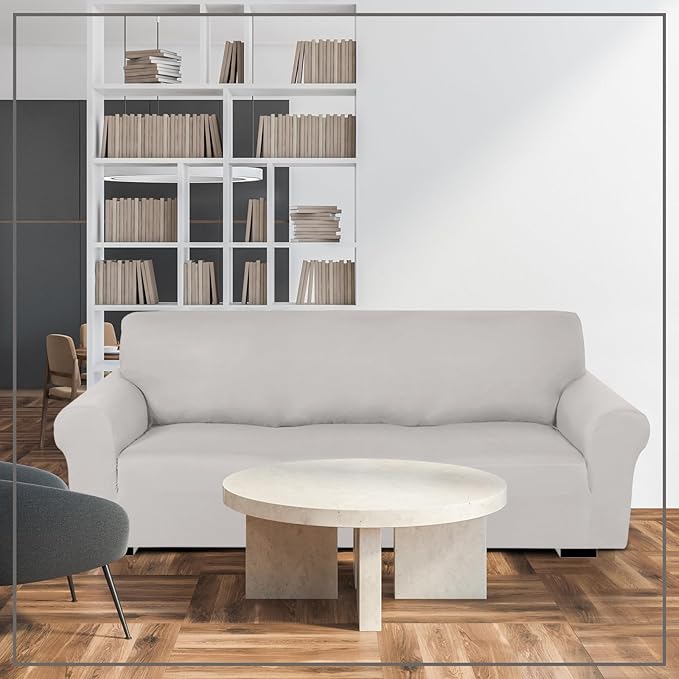 Peryiter 2 Pcs Sofa Covers Couch and Loveseat Covers Set Stretch Sofa Slipcover for Living Room Armchair Furniture Protector, Wrinkle Proof (Silver Gray,Milk Silk)