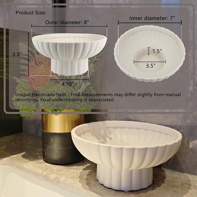 Small Modern Pedestal Decor Fruit Bowl 8" Ceramic,Approx 26 oz Fluted Catch-all Bowl,Footed Home Decorative Bowl for Home Decor,Coffee Table Centerpiece