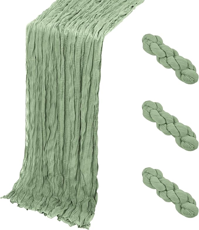 3 Pack Sage Green Cheesecloth Table Runner, 17 x 108 Inch, Gauze Cheese Cloth Table Runner Rustic Sheer Runner for Wedding Birthday Party Baby Shower Table Decor(Sage Green)