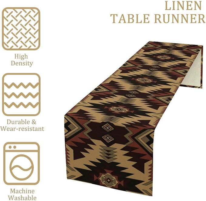 Ethnic Southwestern Table Runner,Navajo Tribal Native Boho Geometric Pattern Aztec Table Runner for Wedding Party Kitchen Table Dining Room Coffe 13x60 Inch