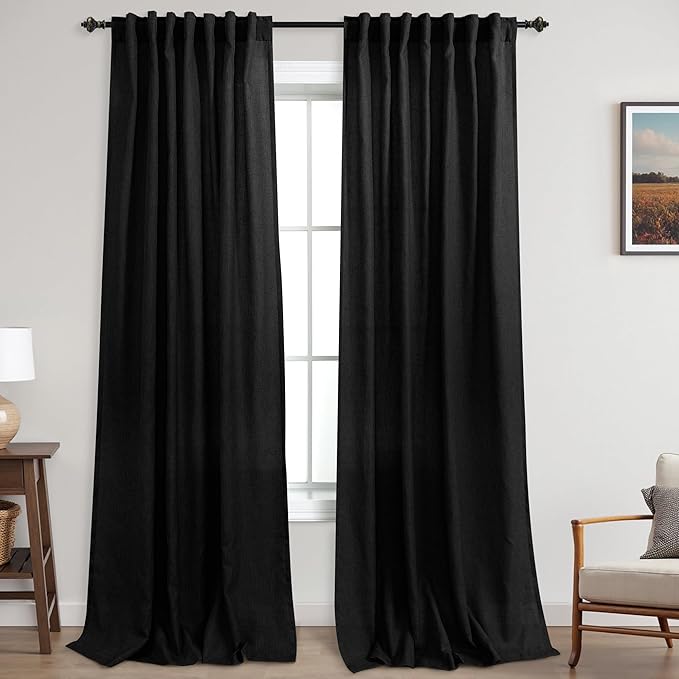 KOUFALL 120 10FT inch Linen Sheer Curtains, Light Filtering Back Tab Drapes for Living Room Bedroom, 2 Panels Set, 10 FT Length 52'' W x 120'' L, Black