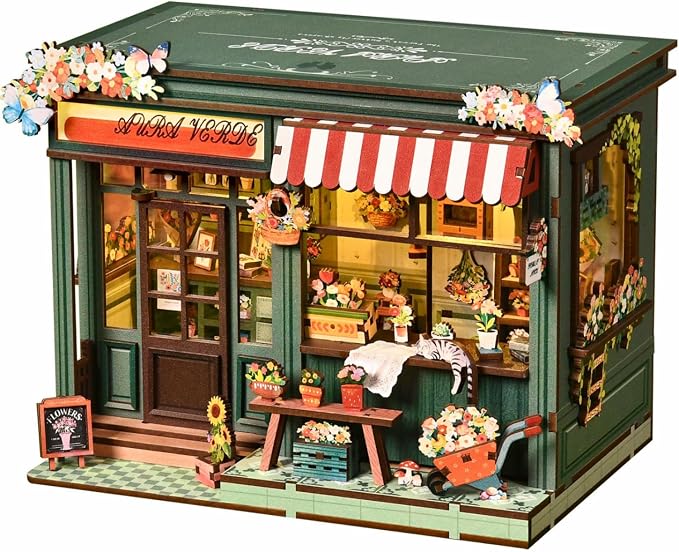 FERAHI DIY Book Nook Kits for Adults, Book Nook Decor with Led Light, Miniature House Kit, 3d Wooden Puzzle Books Nooks Cats Garden Coffee Shop, Mini Dollhouse Kit for Bookshelf, Adult Craft Kits Gift
