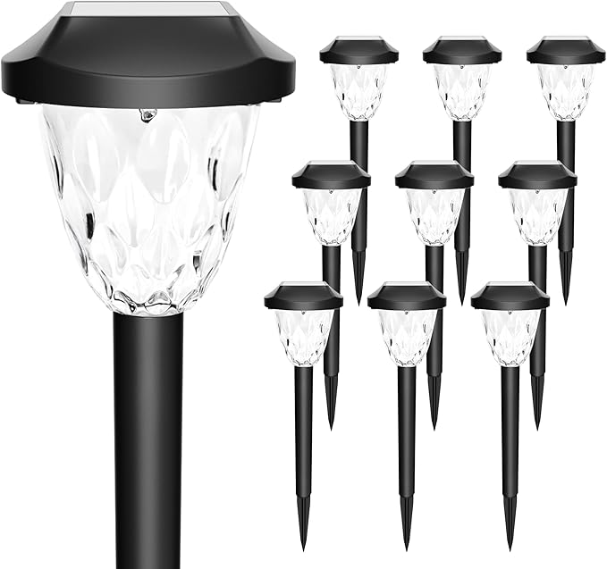 GIGALUMI 10 Pack Solar Lights Outdoor, Solar Pathway Lights with Great Pattern, Waterproof Auto On/Off Solar Powered Light for Outside Yard Garden Walkway Driveway Lawn Pathway