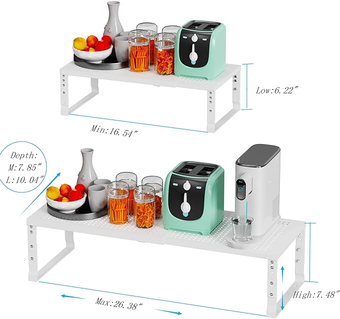Expandable Spice Rack Kitchen Cabinet Shelf Organizer, Stackable Storage Shelves Racks, Adjustable Counter Shelving for Cabinets, Countertop, Cupboard,Pantry and More(3Packs/White/Medium)